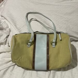 DKNY linen leather round bag like light blue brown Guc vintage